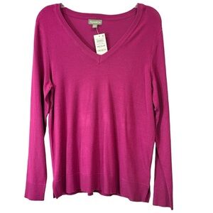 Style & Co Sweater V Neck‎ Lightweight Knit  Magenta Blossom Size Medium NWT